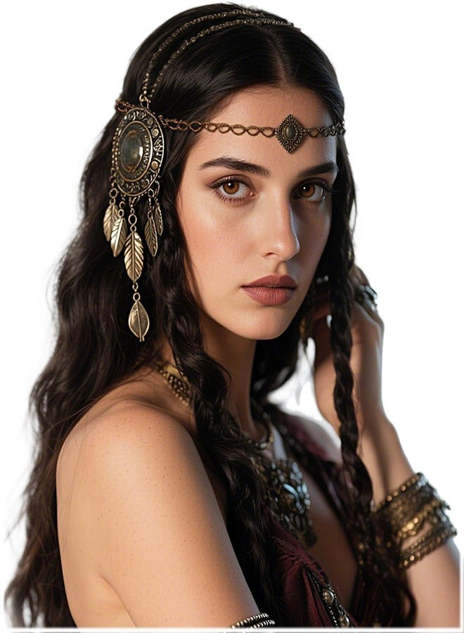 لفاو طوق رأس ذهبي من تصميم فالكيري نورسية من إل فاو، قطعة رأس غجرية، إكسسوار سلسلة شعر عتيق لحفلات الزفاف الفايكنجية في عصر النهضة، برونزي - Image 1